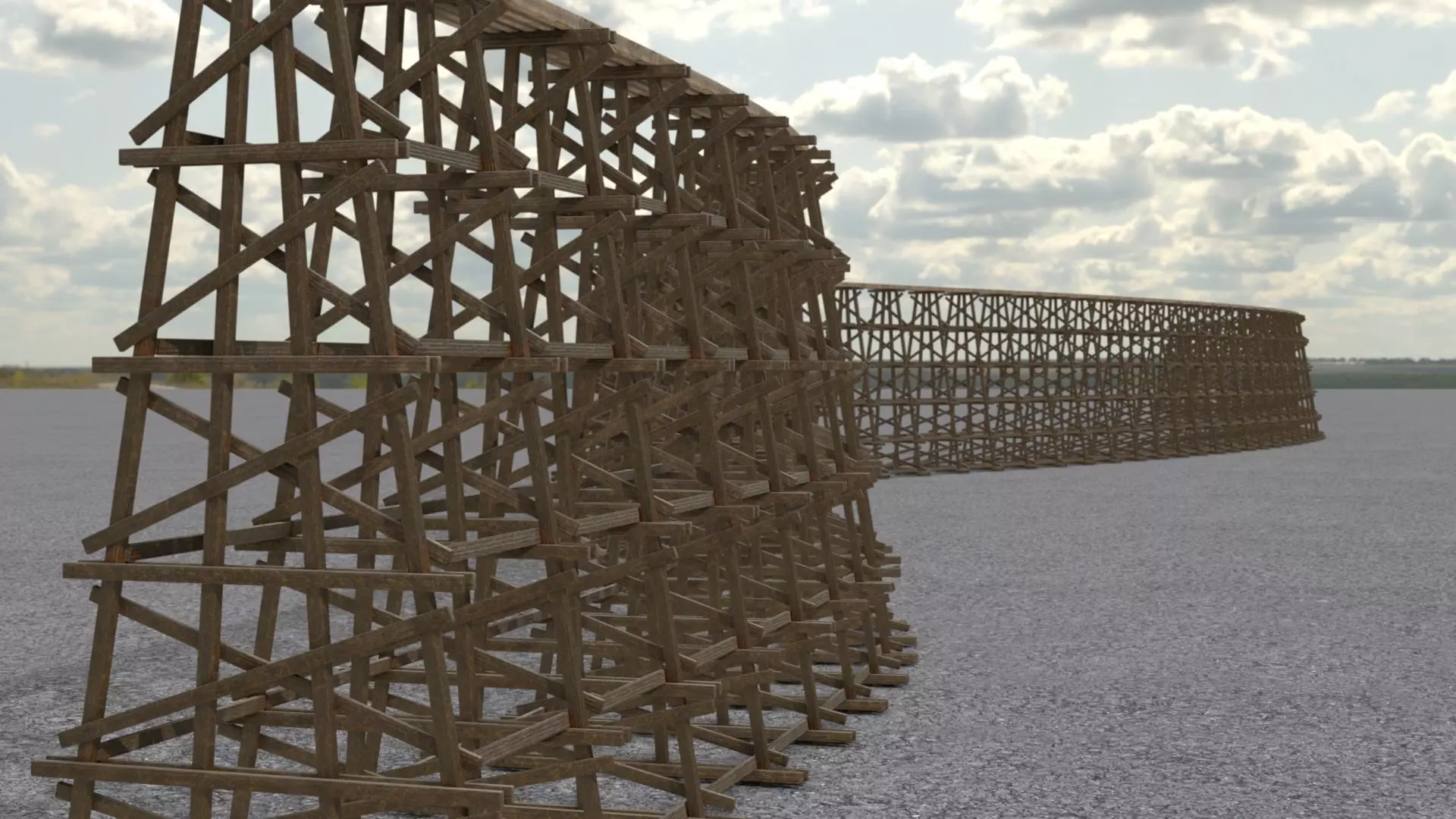 Wooden trestle bridge Low-poly 3D model_0