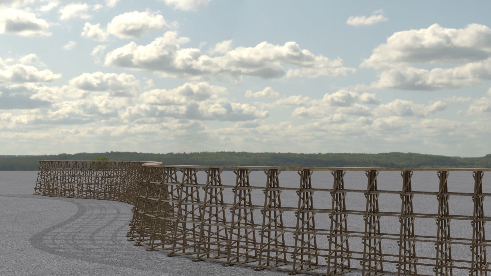Wooden trestle bridge Low-poly 3D model_20