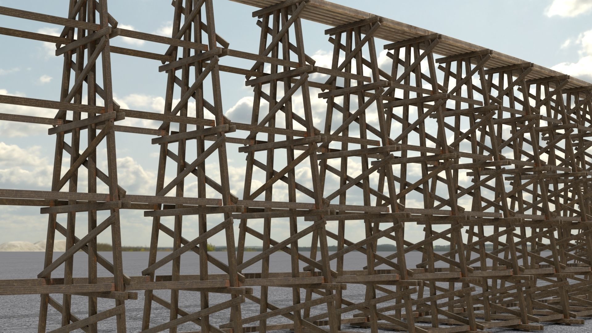 Wooden trestle bridge Low-poly 3D model_10