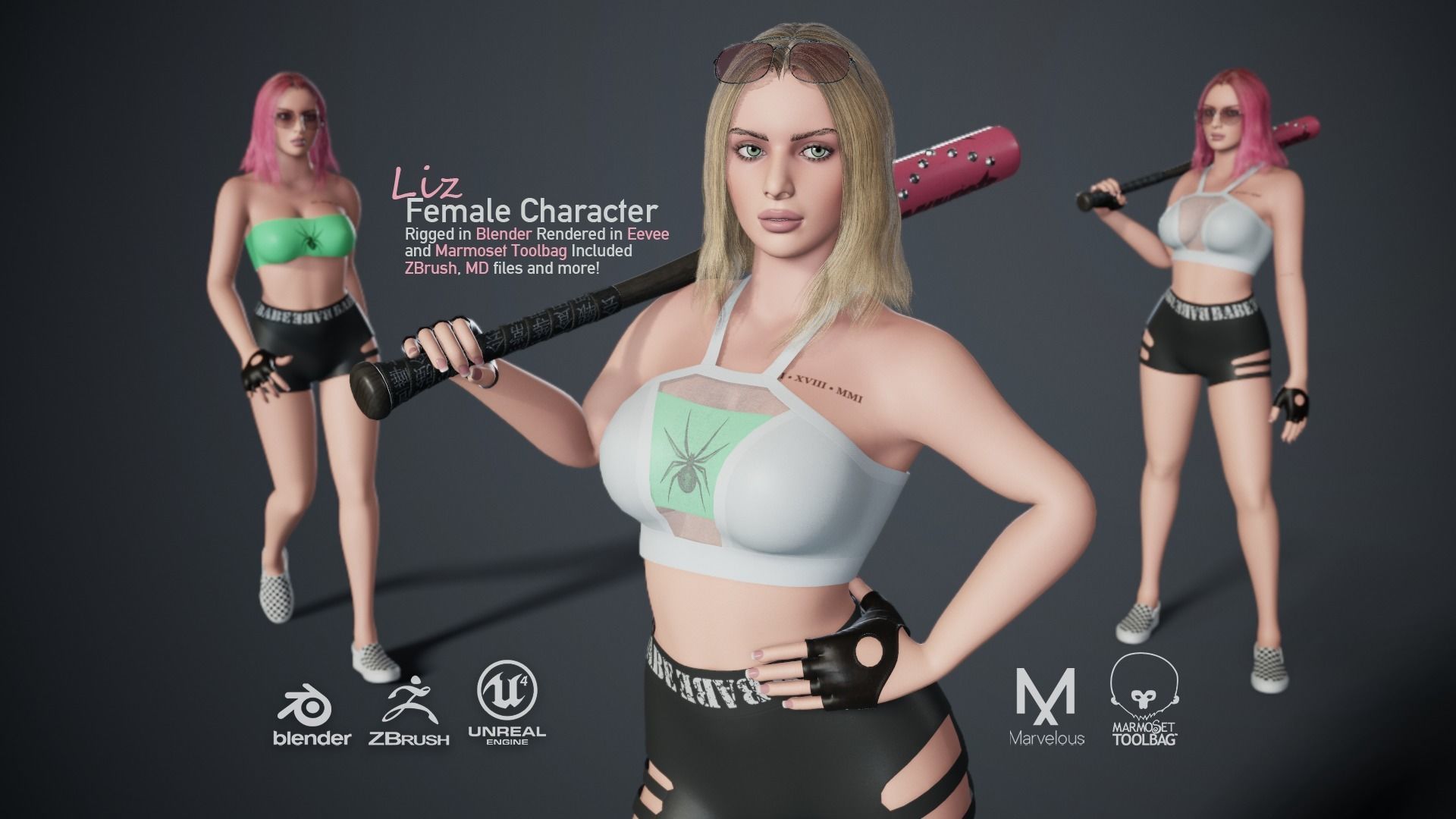 Liz - Female Character Base Mesh Version 1 Low-poly 3D model_23