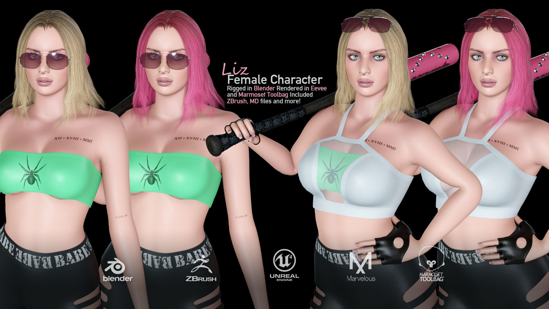 Liz - Female Character Base Mesh Version 1 Low-poly 3D model_0