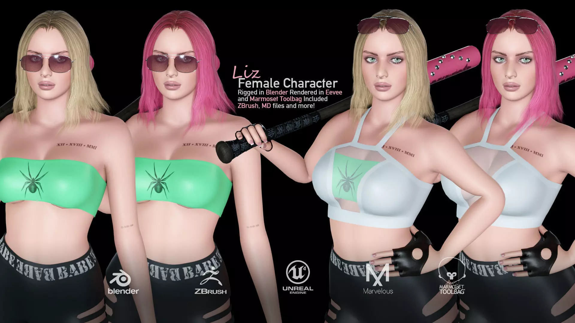 Liz - Female Character Base Mesh Version 1 Low-poly 3D model_0
