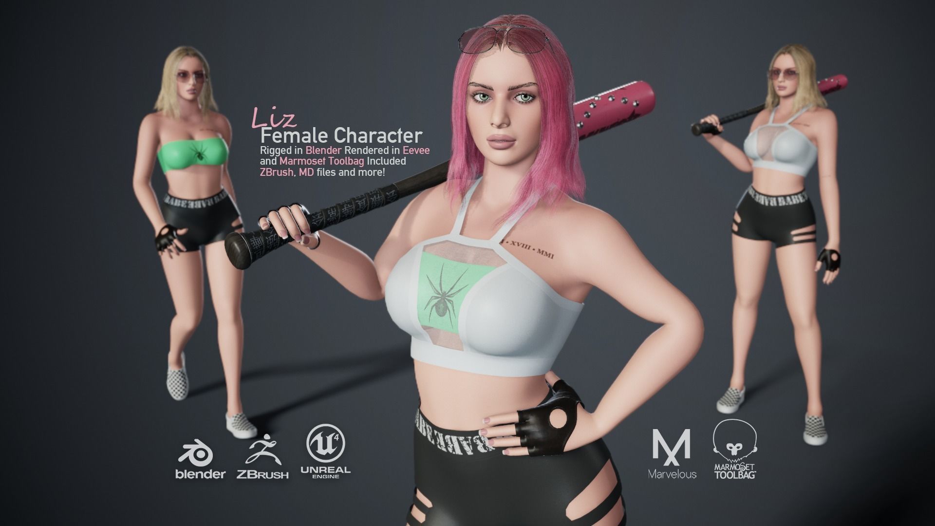 Liz - Female Character Base Mesh Version 1 Low-poly 3D model_4