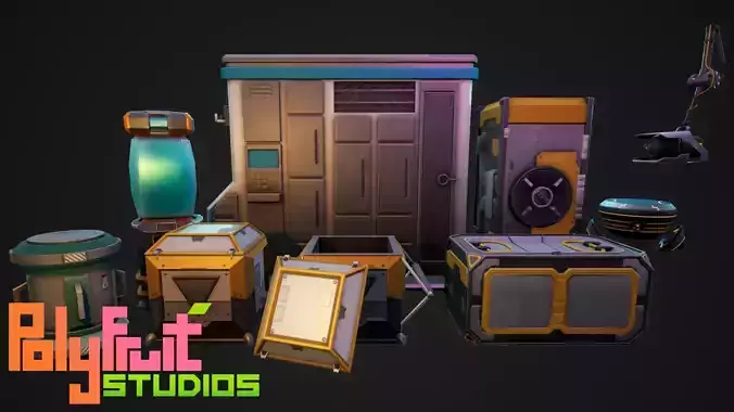 Stylized Sci-Fi Props Pack Low-poly 3D model
