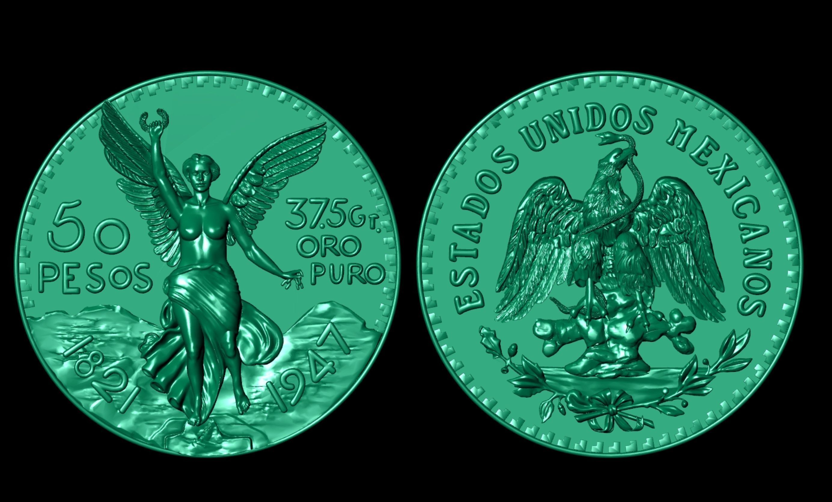  Mexican 50 Pesos Gold  Centenario coin Coin  3D print model_6