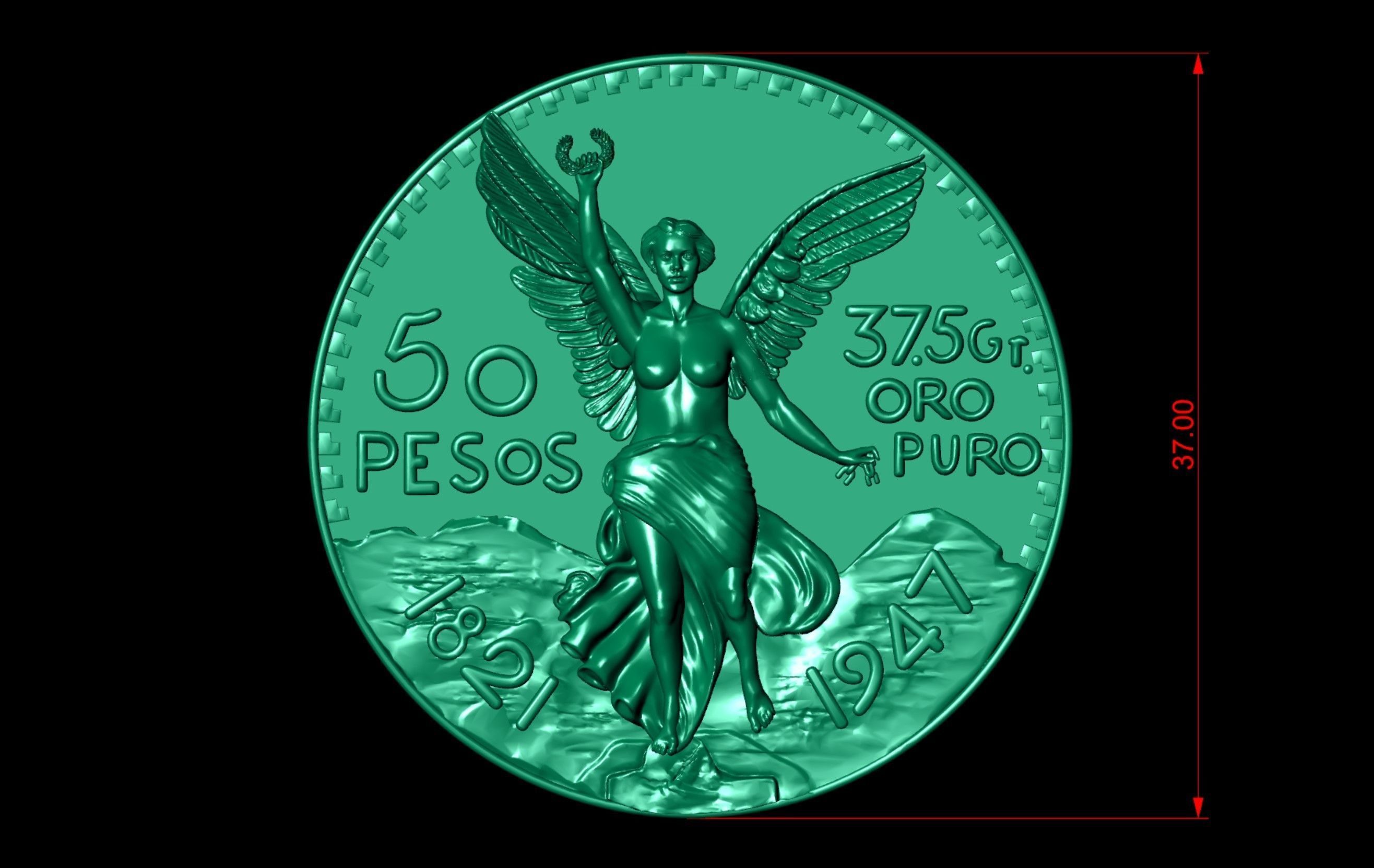  Mexican 50 Pesos Gold  Centenario coin Coin  3D print model_4