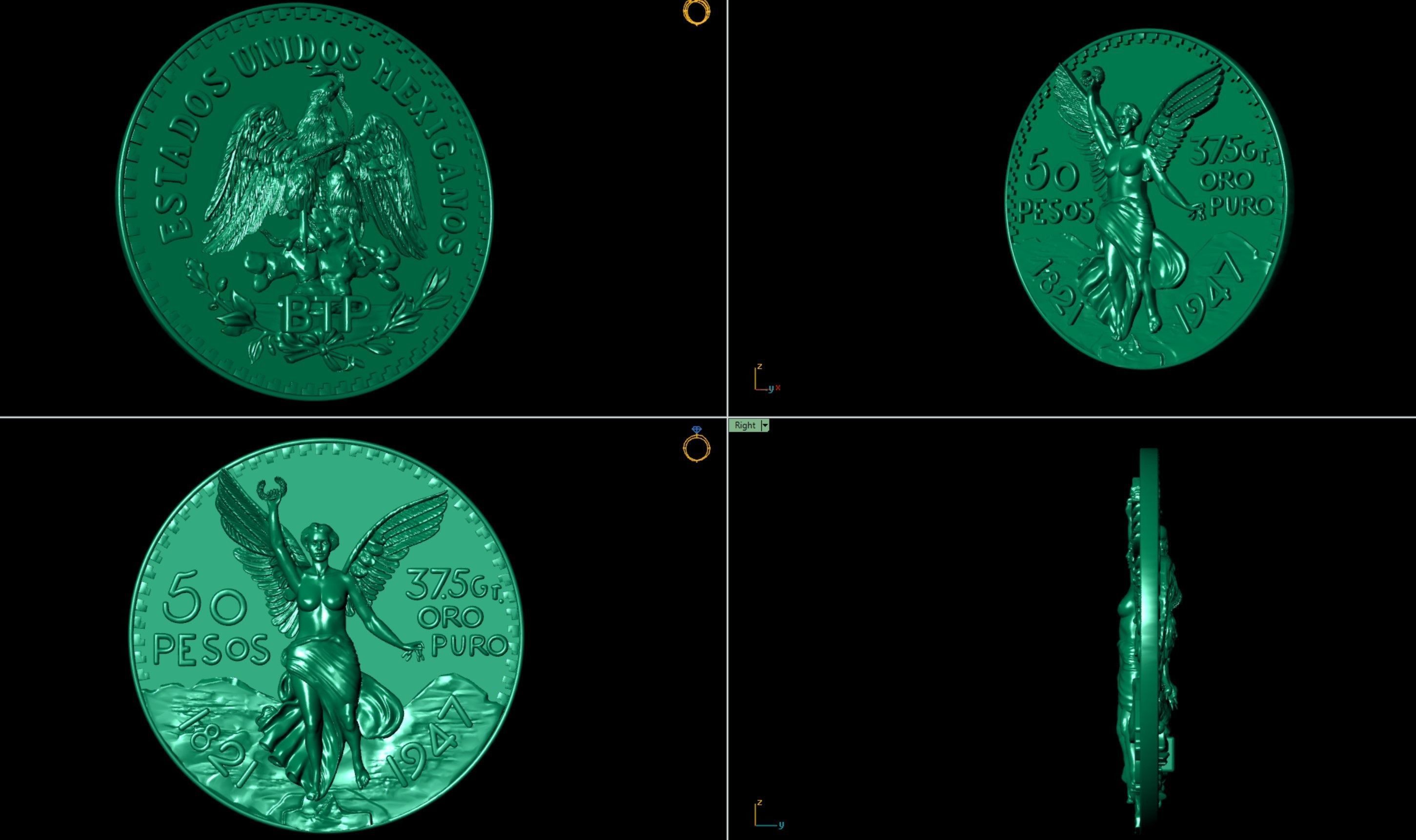  Mexican 50 Pesos Gold  Centenario coin Coin  3D print model_5