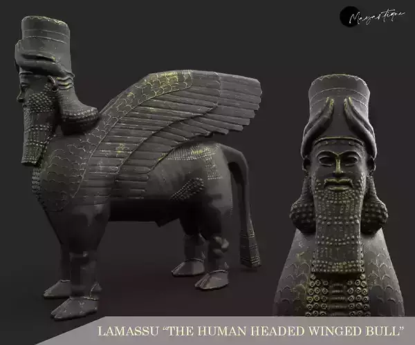 Human headed winged bull lamassu Low-poly 3D model