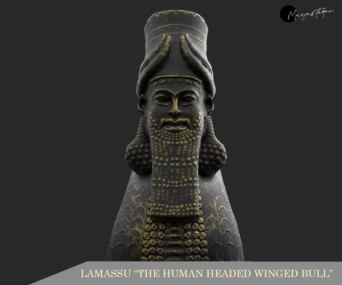 Human headed winged bull lamassu Low-poly 3D model_2