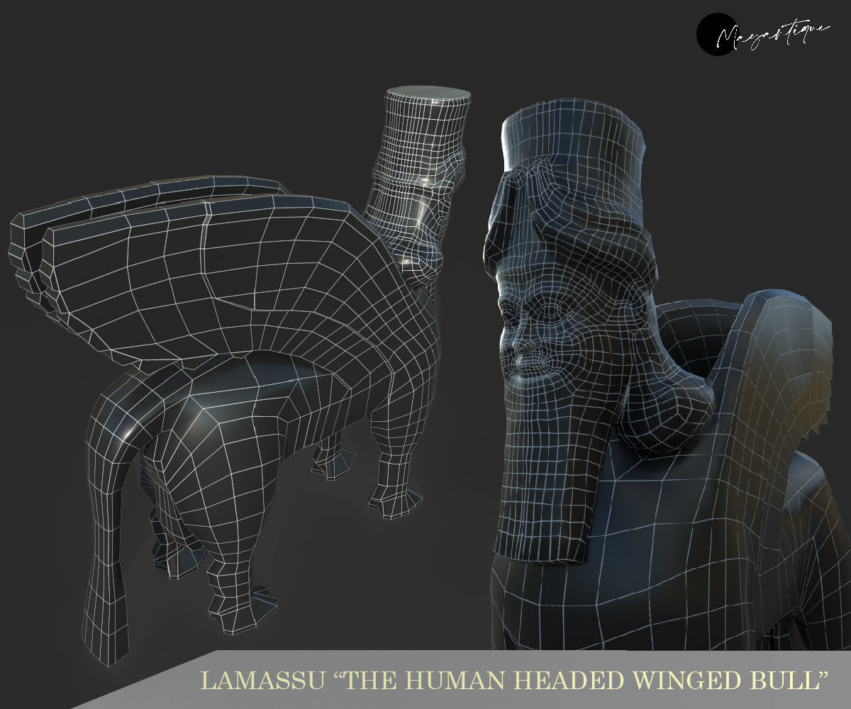 Human headed winged bull lamassu Low-poly 3D model_1