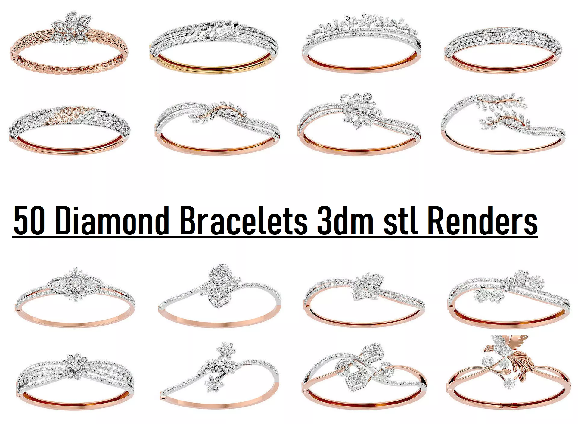 50 High Jewelry Diamond Bracelets 3dm stl renders details  3D Model Collection_0