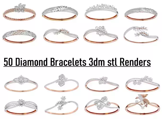 50 High Jewelry Diamond Bracelets 3dm stl renders details  3D Model Collection