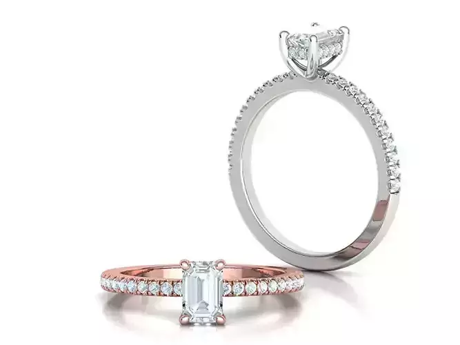Emerald 6x4 Solitaire Engagement Ring French Pave Setting  3D print model
