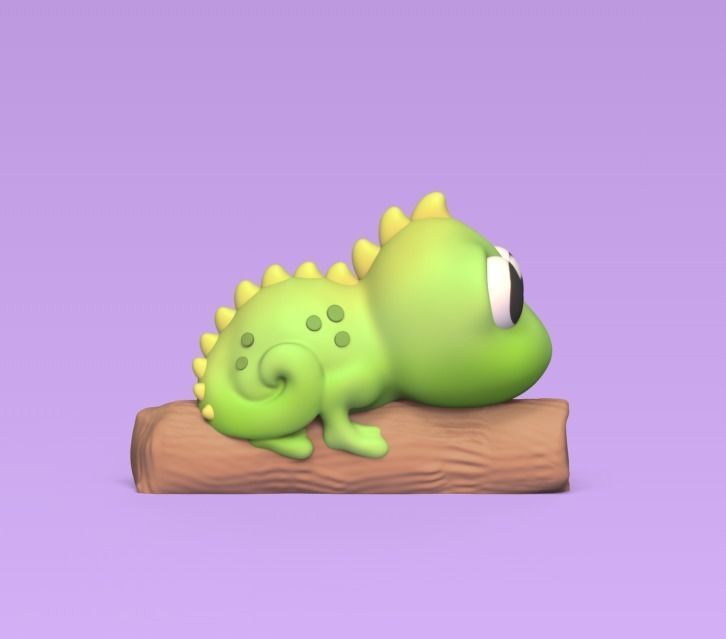 Chameleon on Branch 3D print model_2