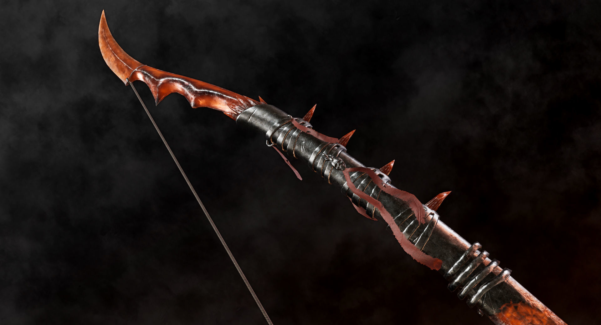 Fire Bow - Dark Fantasy PBR game ready 3d weapon Low-poly 3D model_3