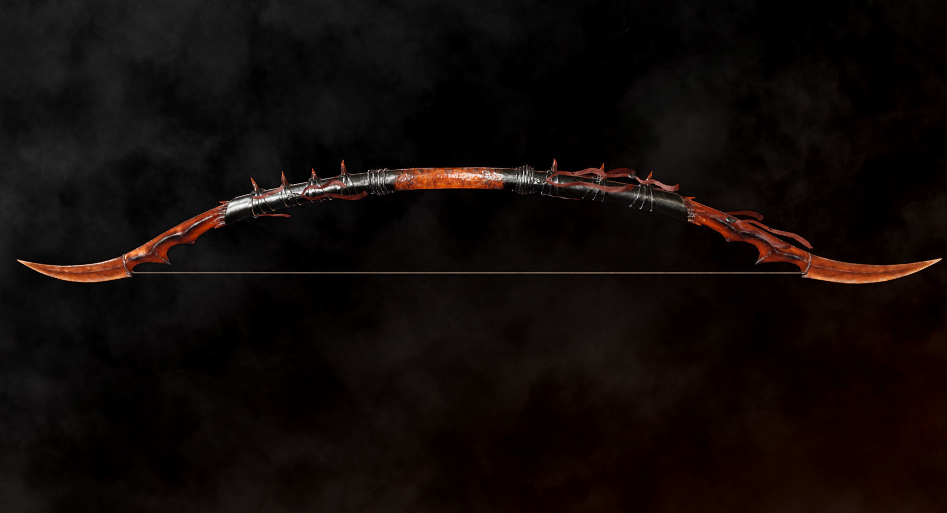 Fire Bow - Dark Fantasy PBR game ready 3d weapon Low-poly 3D model_1