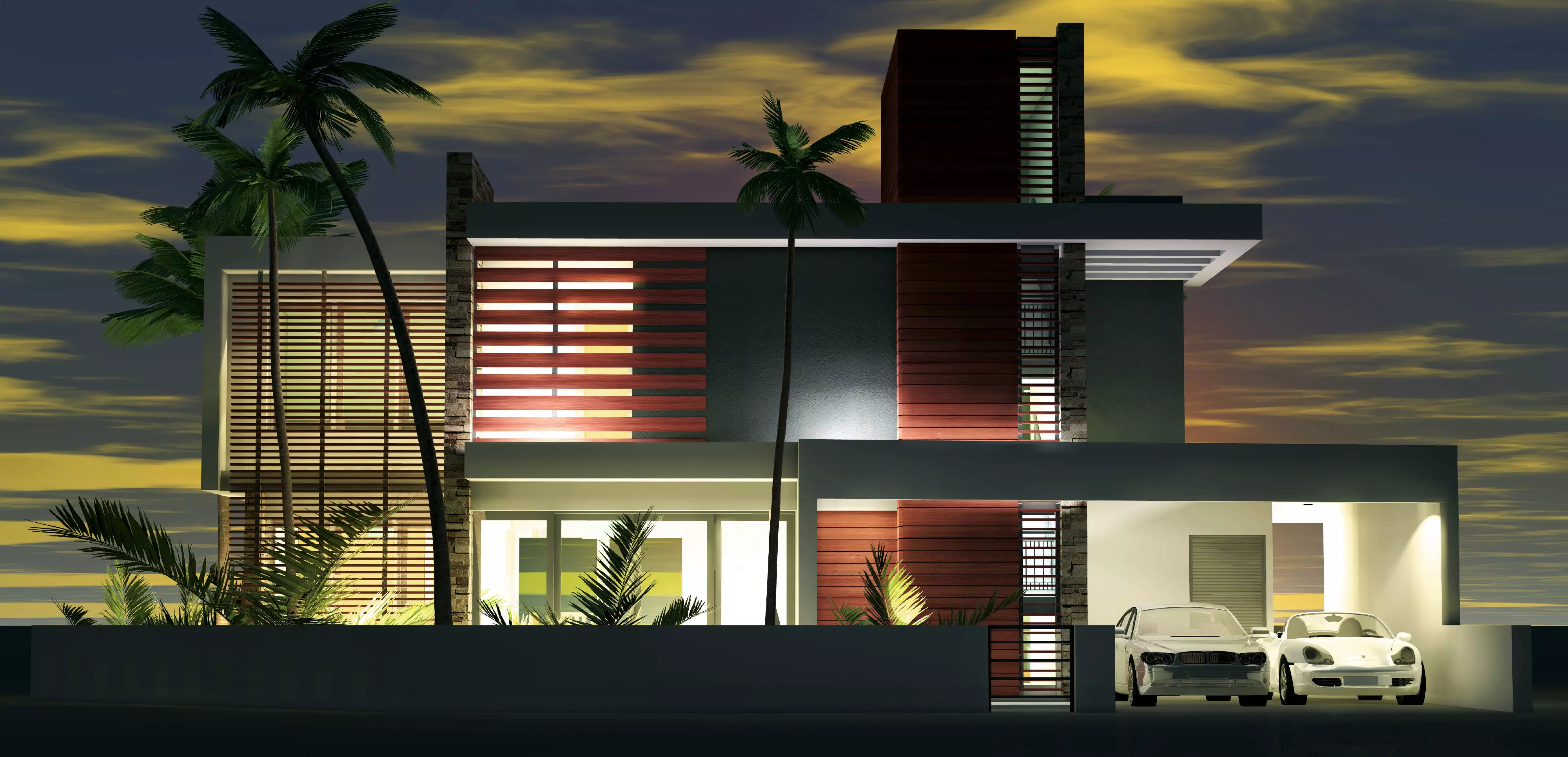 KYS17 modern house at night 3D model