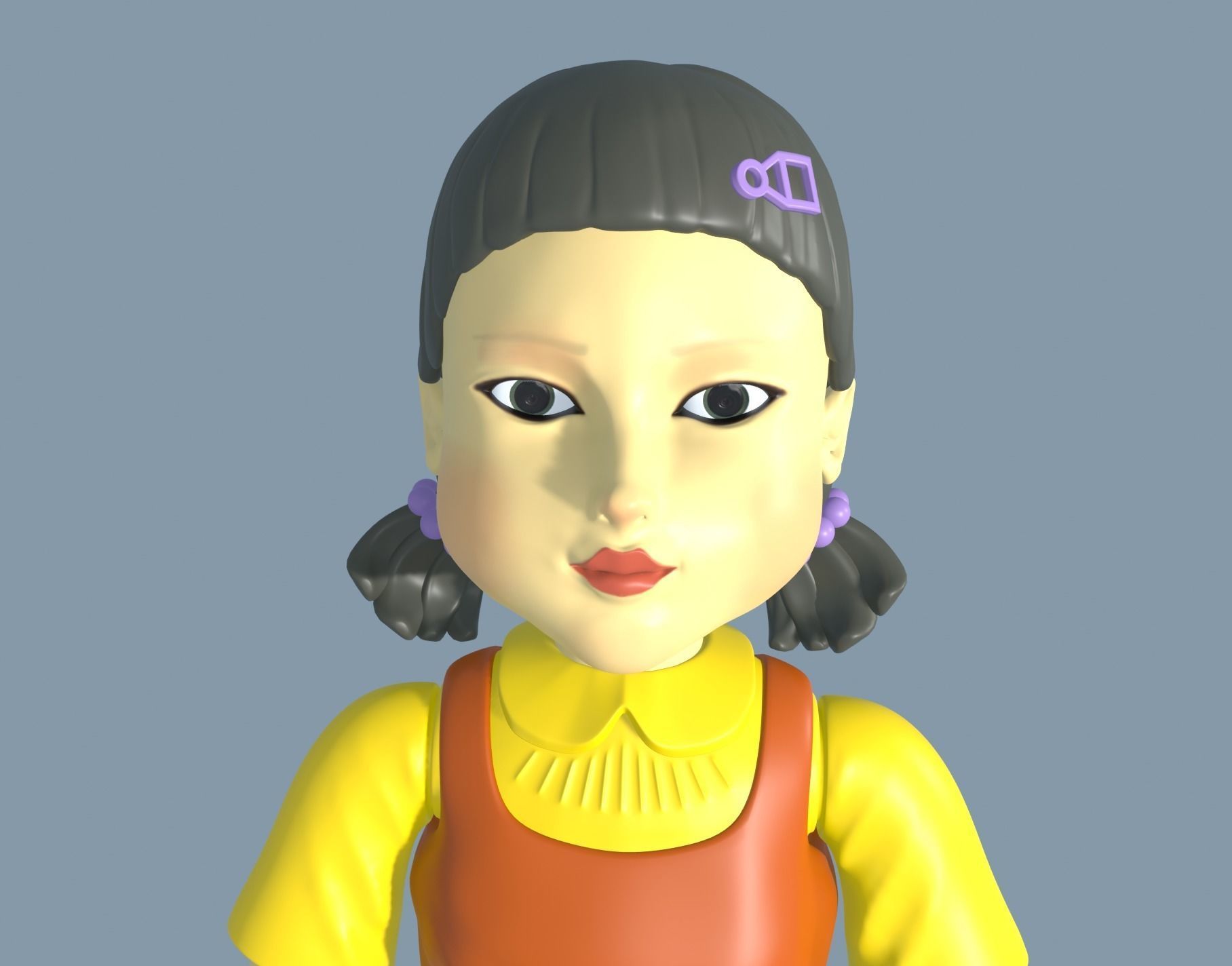 squidgame doll in orange dress Low-poly 3D model_3