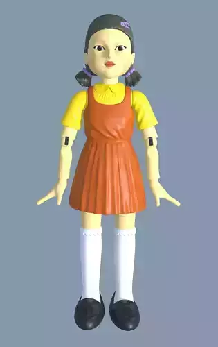 squidgame doll in orange dress