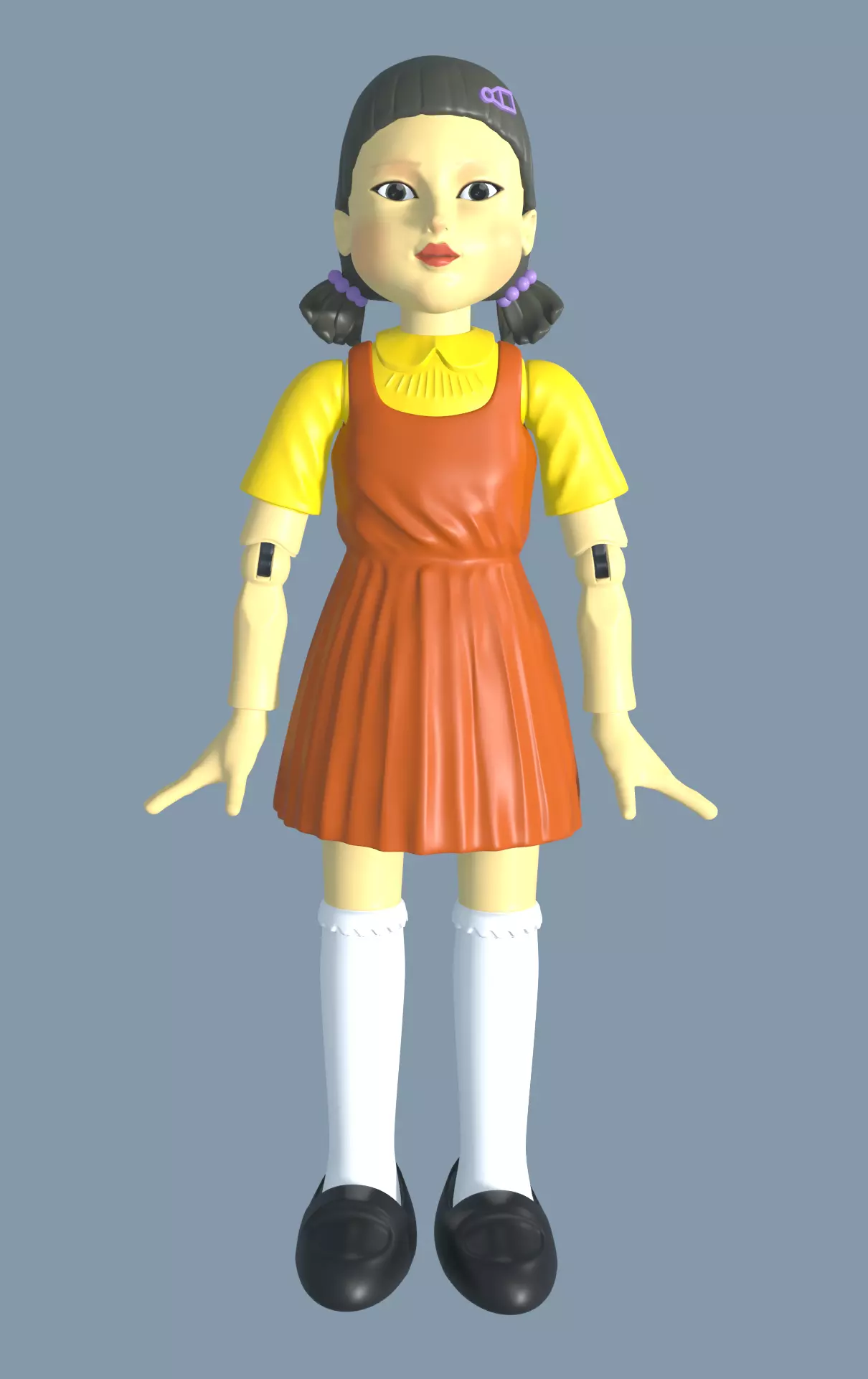 squidgame doll in orange dress Low-poly 3D model_0