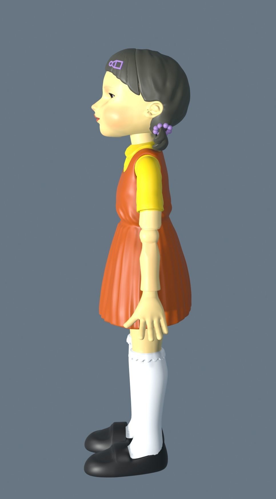 squidgame doll in orange dress Low-poly 3D model_1