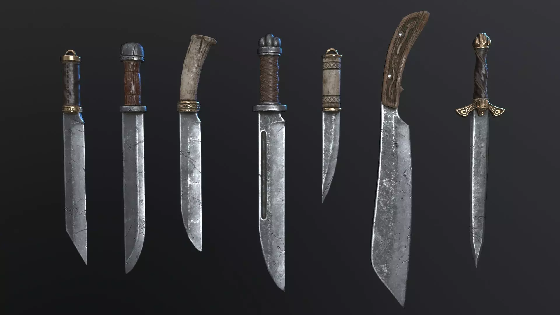 Vikings Swords and Knifes set Low-poly 3D model