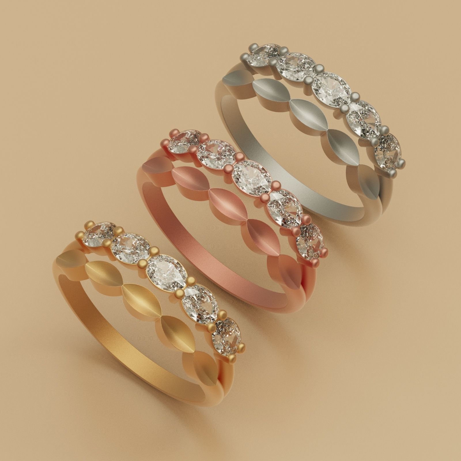 Diamond Ring oval-M 3D print model_5