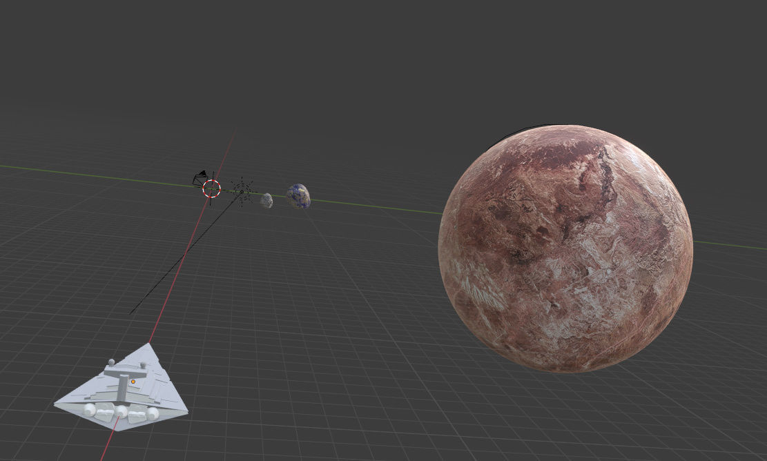 Spaceship and two planets in night sky 3D model_4