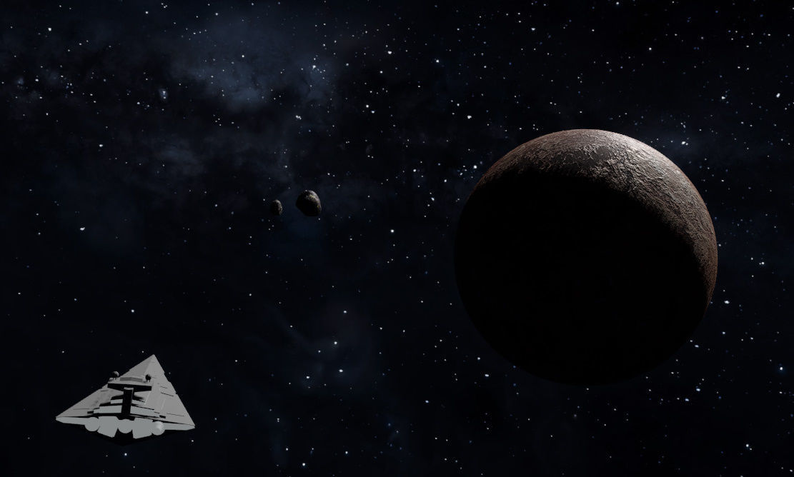 Spaceship and two planets in night sky 3D model_2