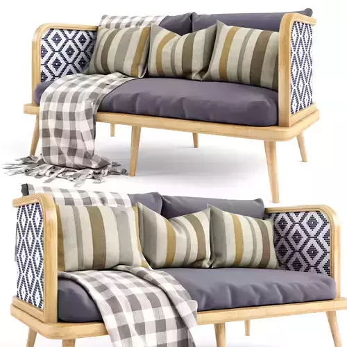 2-seat Modular Sofa Outdoor Rattan Wood 3D model