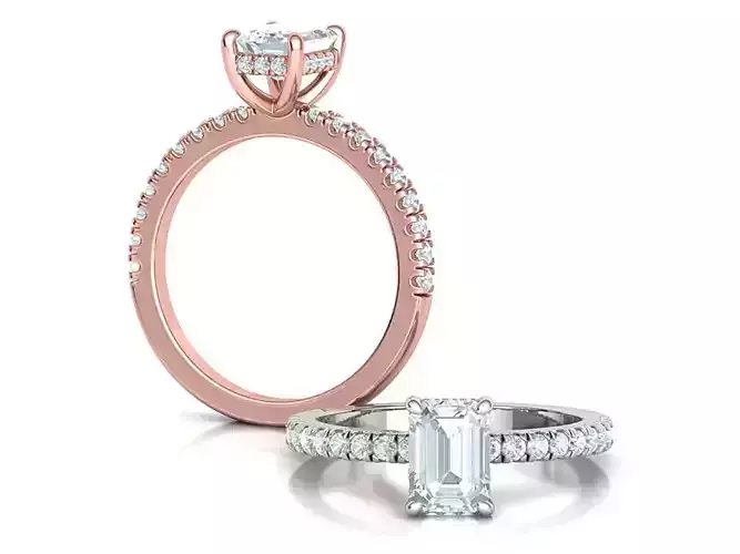 Emerald 7x5 Solitaire Engagement Ring French Pave Setting 3D print model