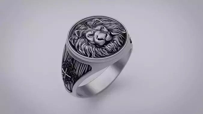 Mens ring with a lion 3D print model