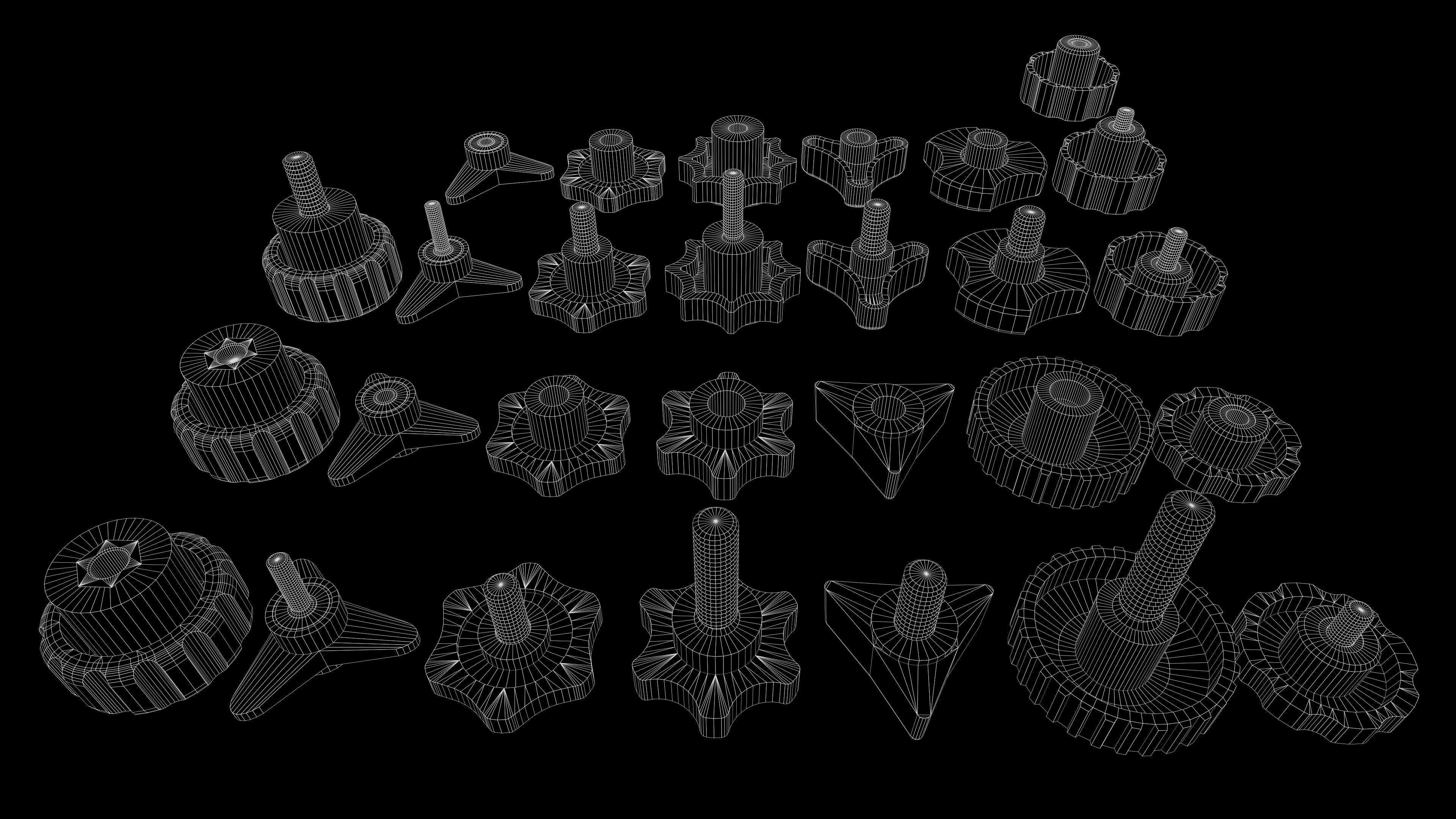 Star and knurled knobs KitBash in 3 Style Low-poly 3D model_6
