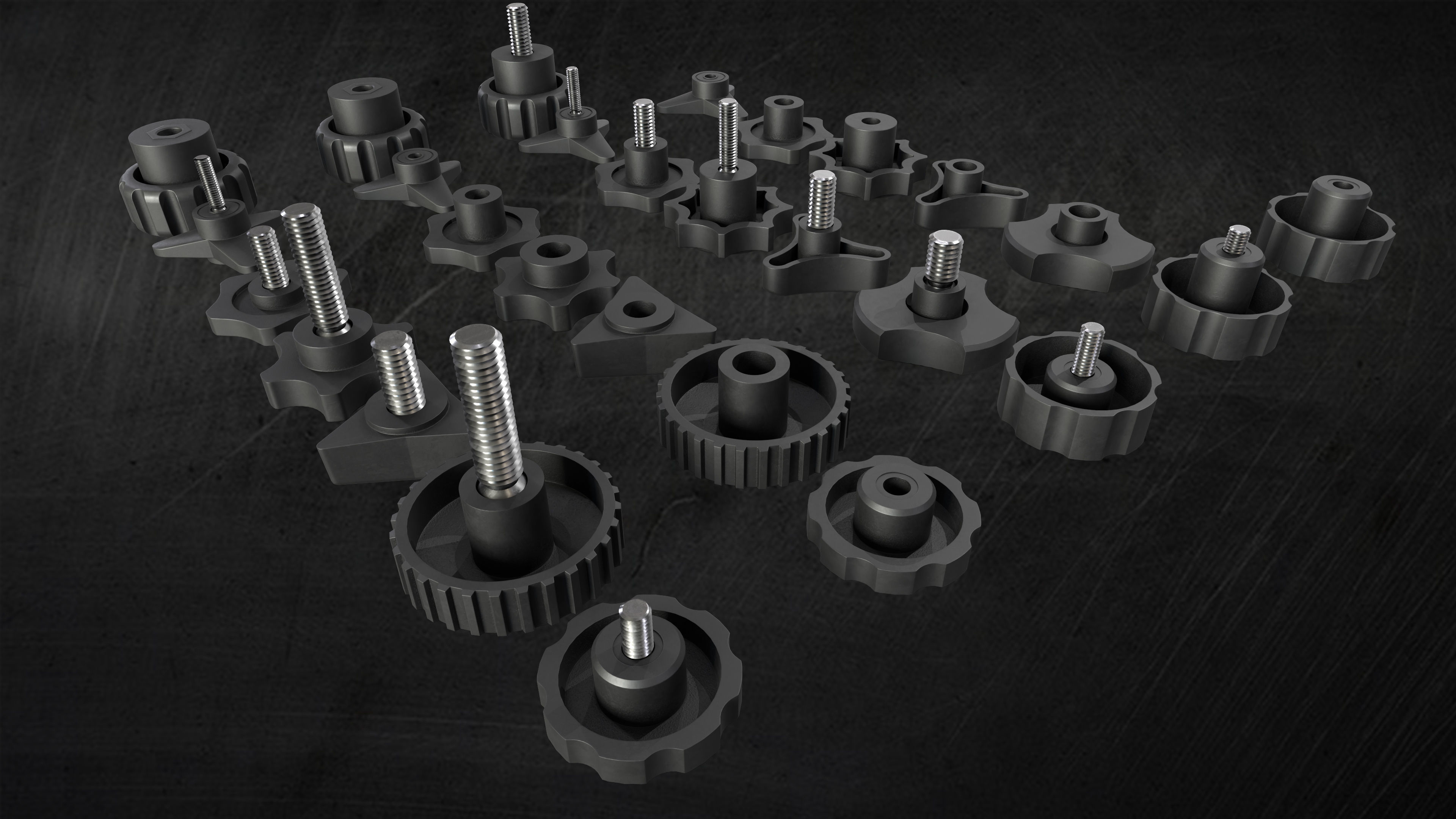 Star and knurled knobs KitBash in 3 Style Low-poly 3D model_4