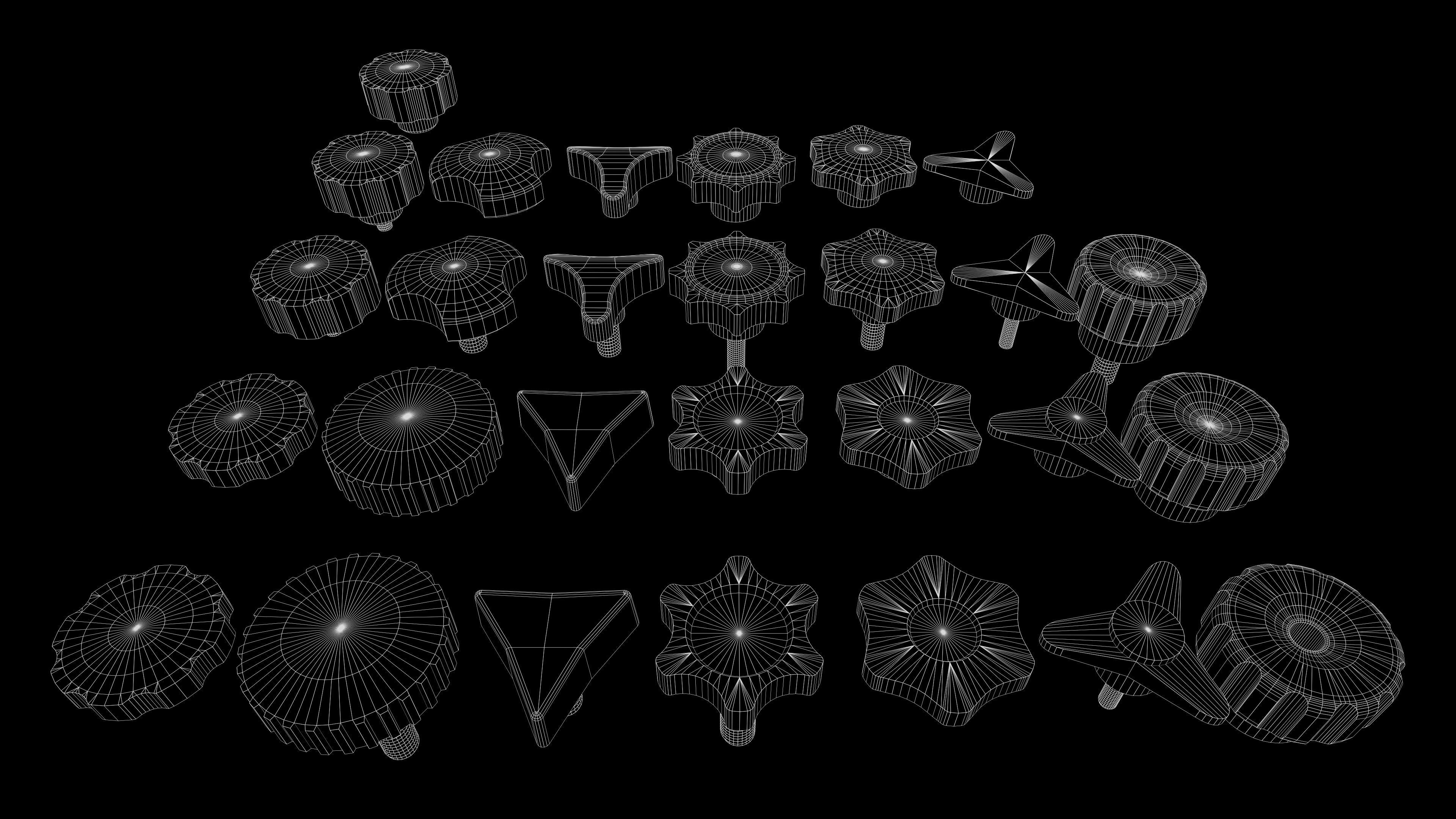 Star and knurled knobs KitBash in 3 Style Low-poly 3D model_5