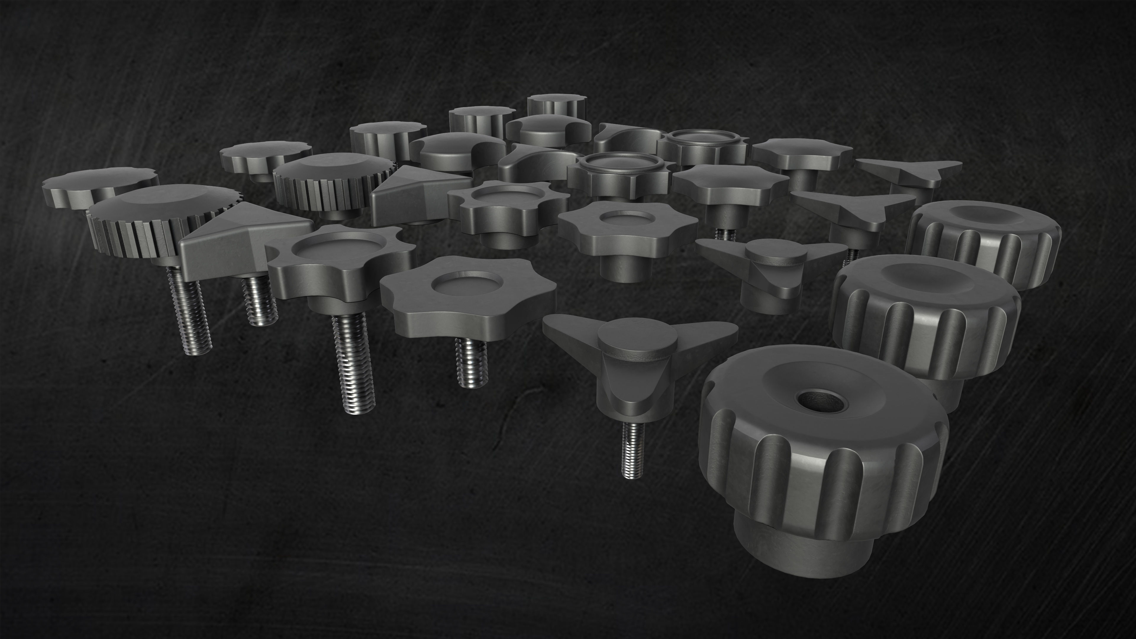 Star and knurled knobs KitBash in 3 Style Low-poly 3D model_3