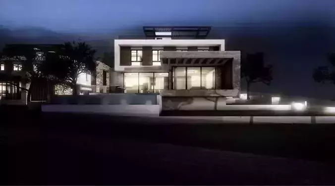 VV218 modern house at night