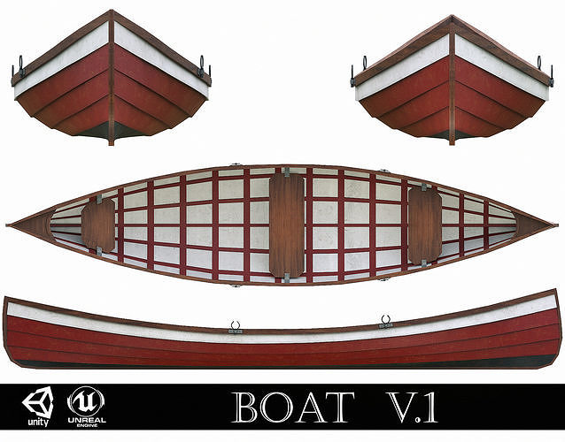 Painted Wooden Boat v1 Low-poly 3D model