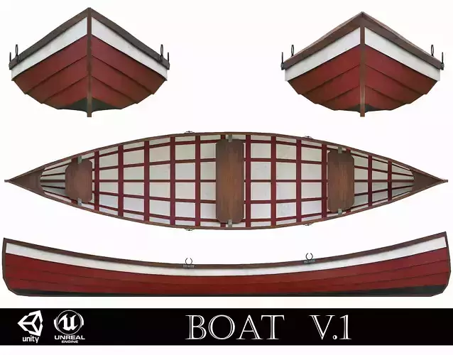 Painted Wooden Boat v1 Low-poly 3D model