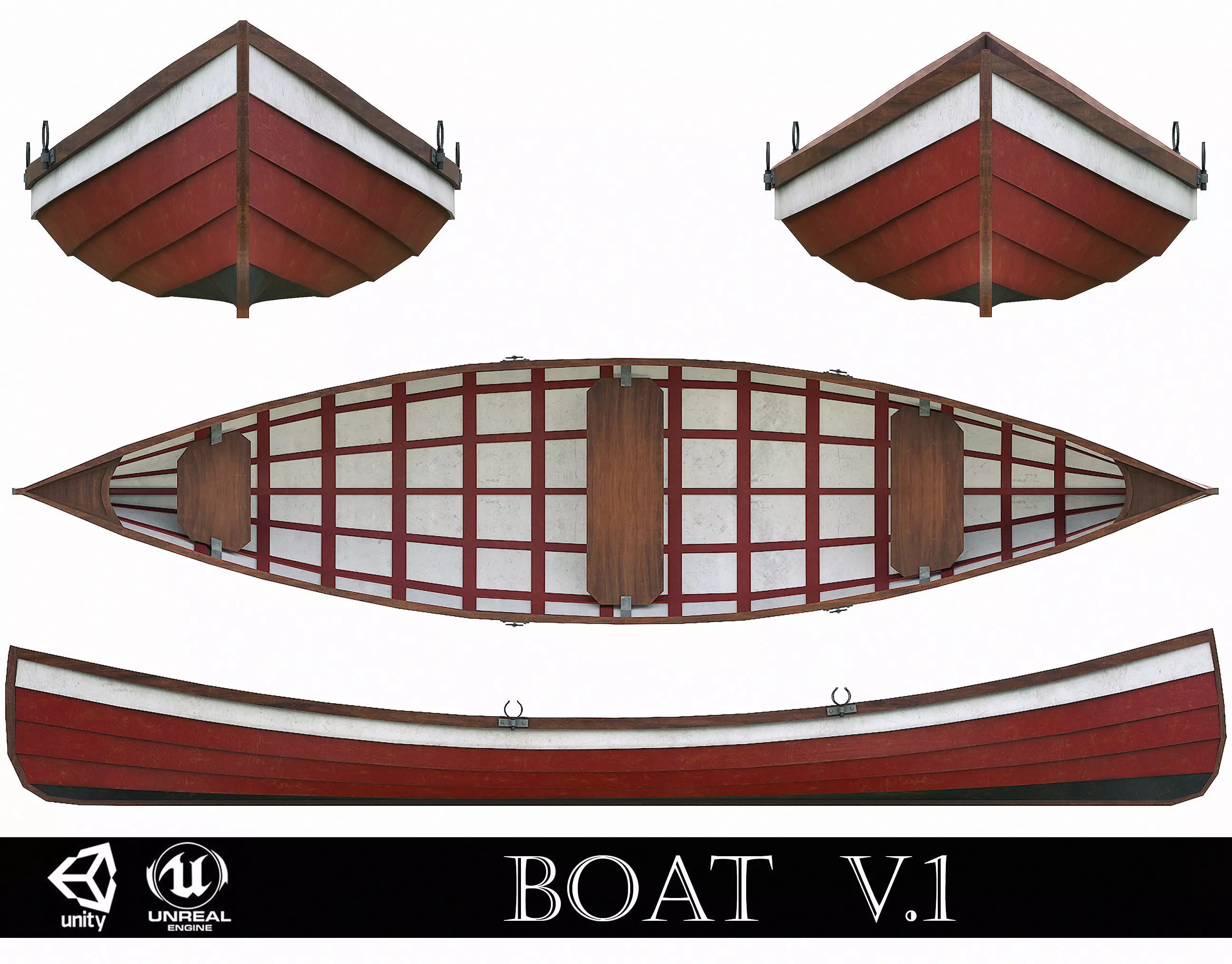 Painted Wooden Boat v1 Low-poly 3D model_0
