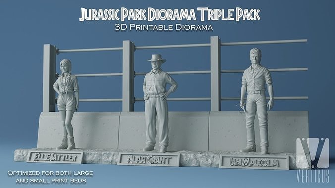 Jurassic Park Character Diorama 3D Print Triple Pack 3D print model