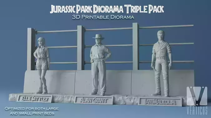 Jurassic Park Character Diorama 3D Print Triple Pack 3D print model