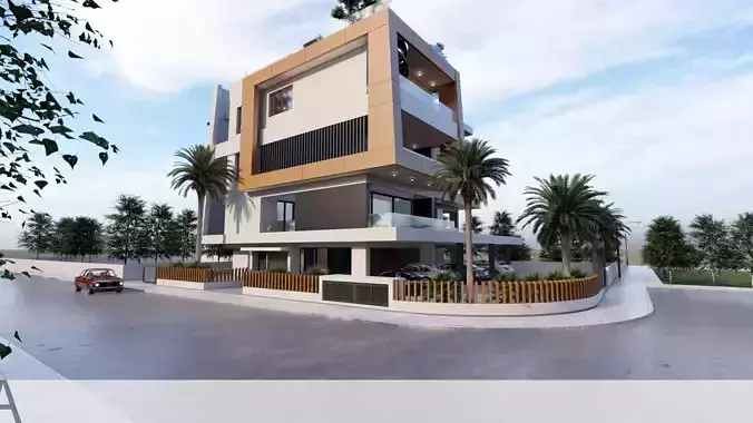 ELE18 modern apartment building on corner of street