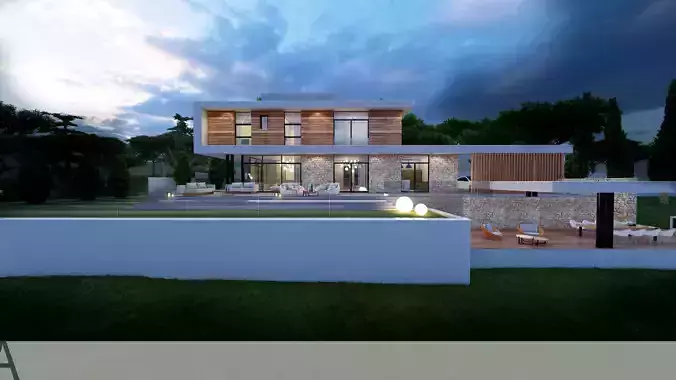 ASK18 modern house at dusk