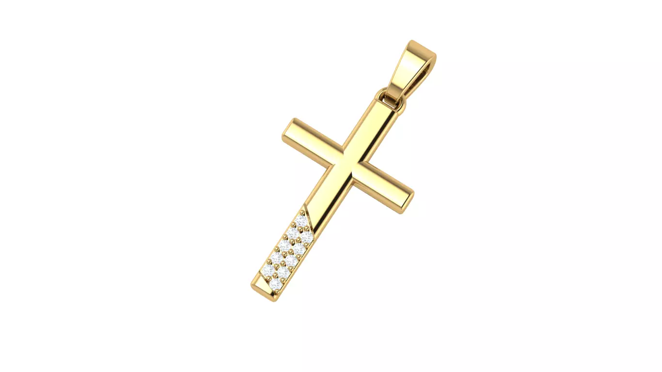 Cross gold pendant with diamonds 3D print model_0