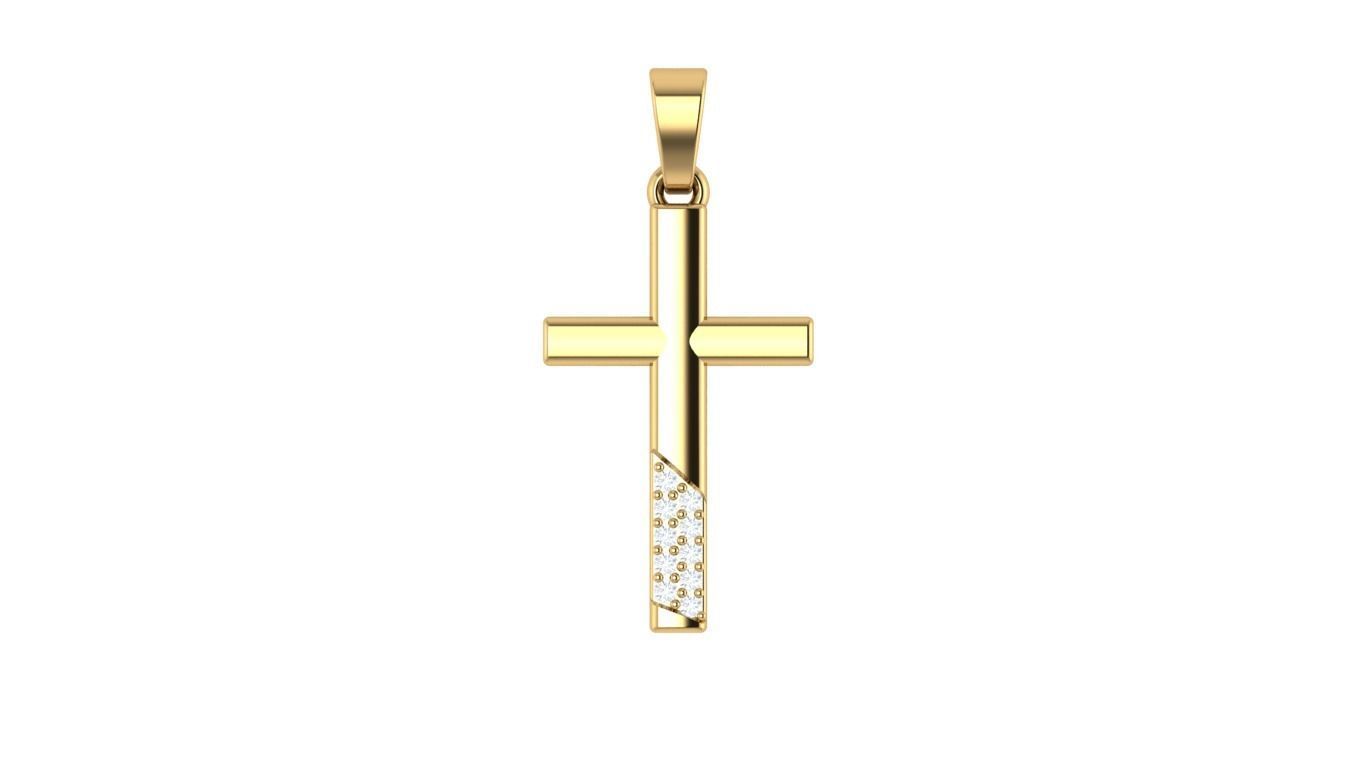 Cross gold pendant with diamonds 3D print model_4