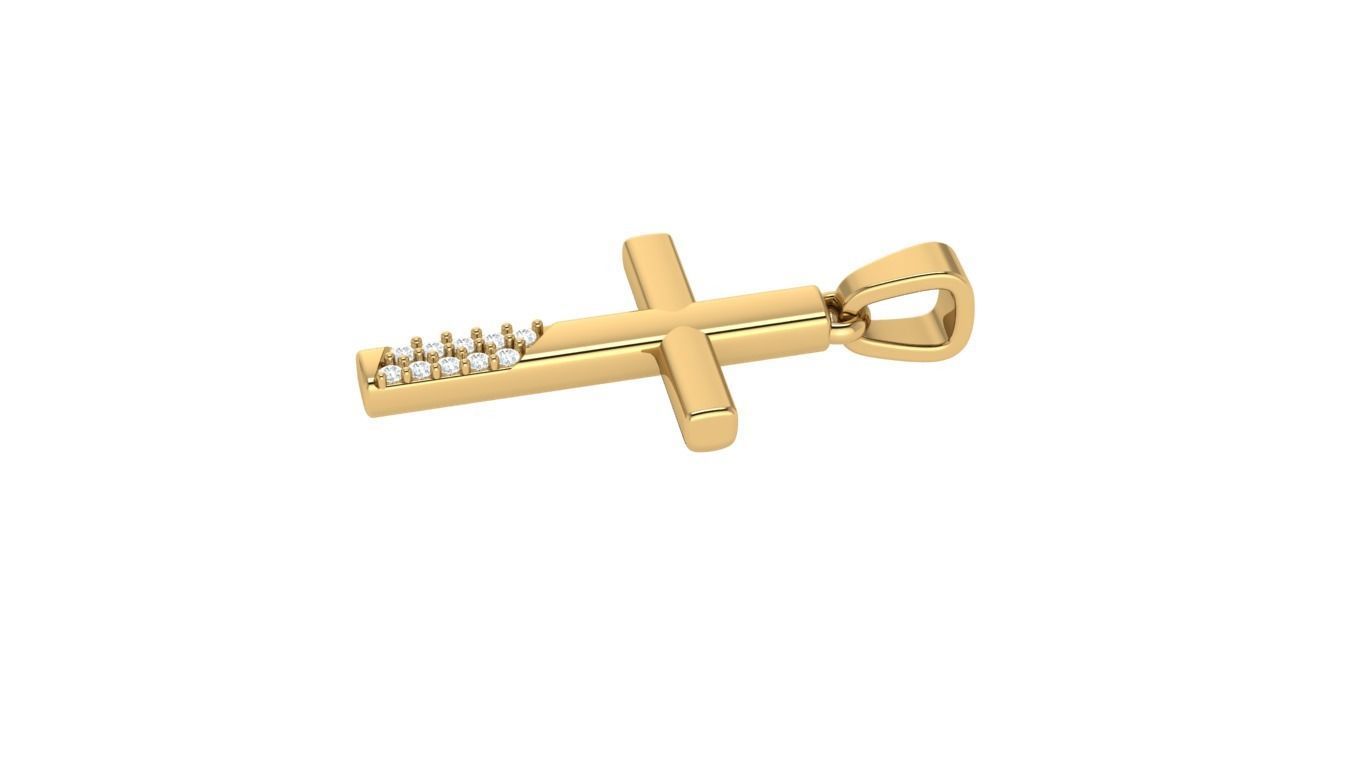 Cross gold pendant with diamonds 3D print model_1