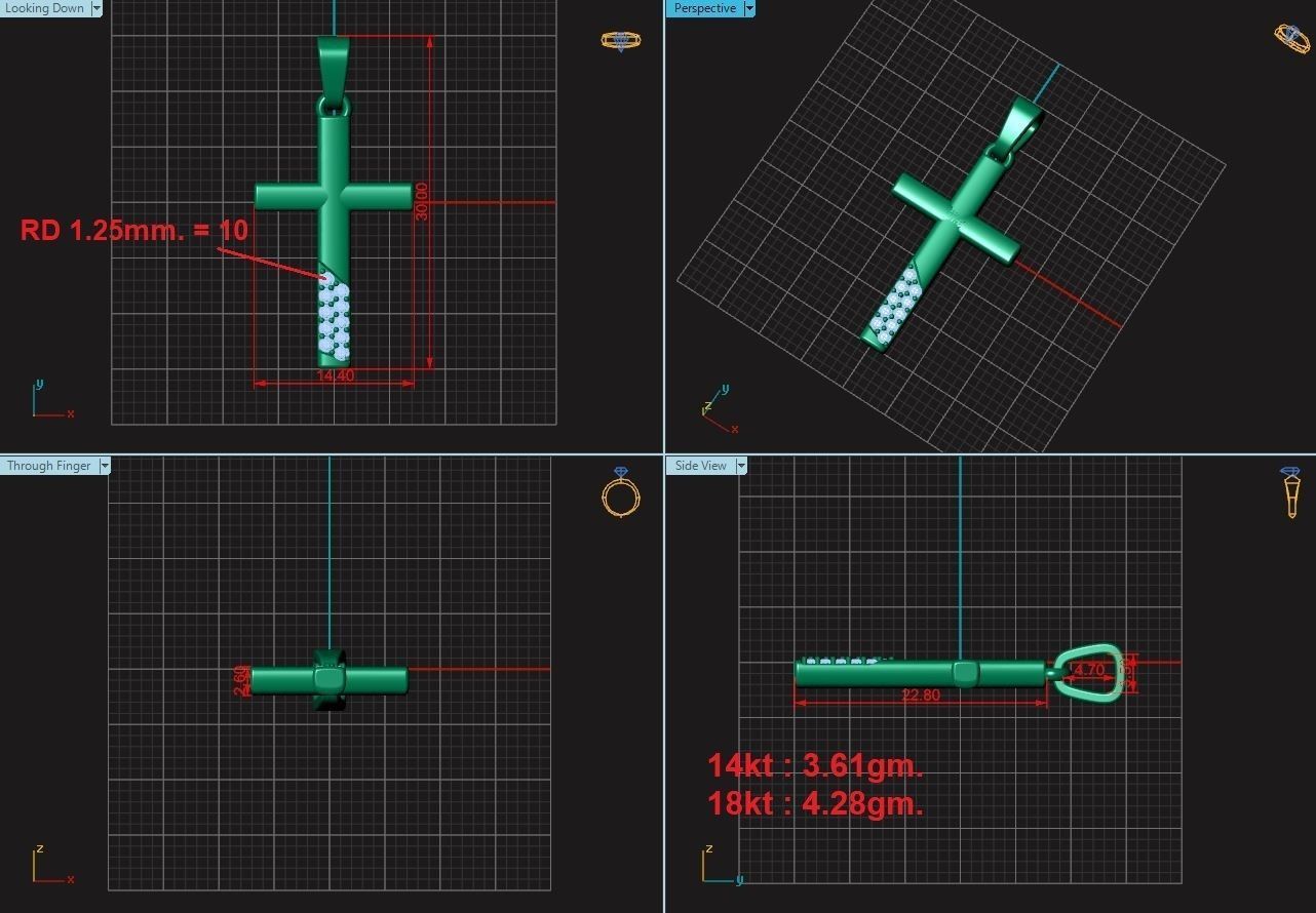 Cross gold pendant with diamonds 3D print model_9