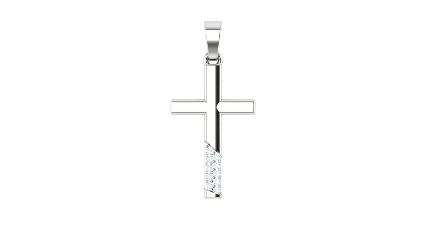 Cross gold pendant with diamonds 3D print model_3