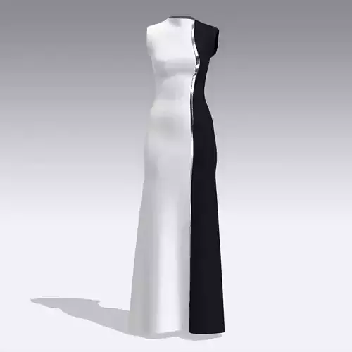 DRESS BLACK AND WHITE LONG METALIC STRAP